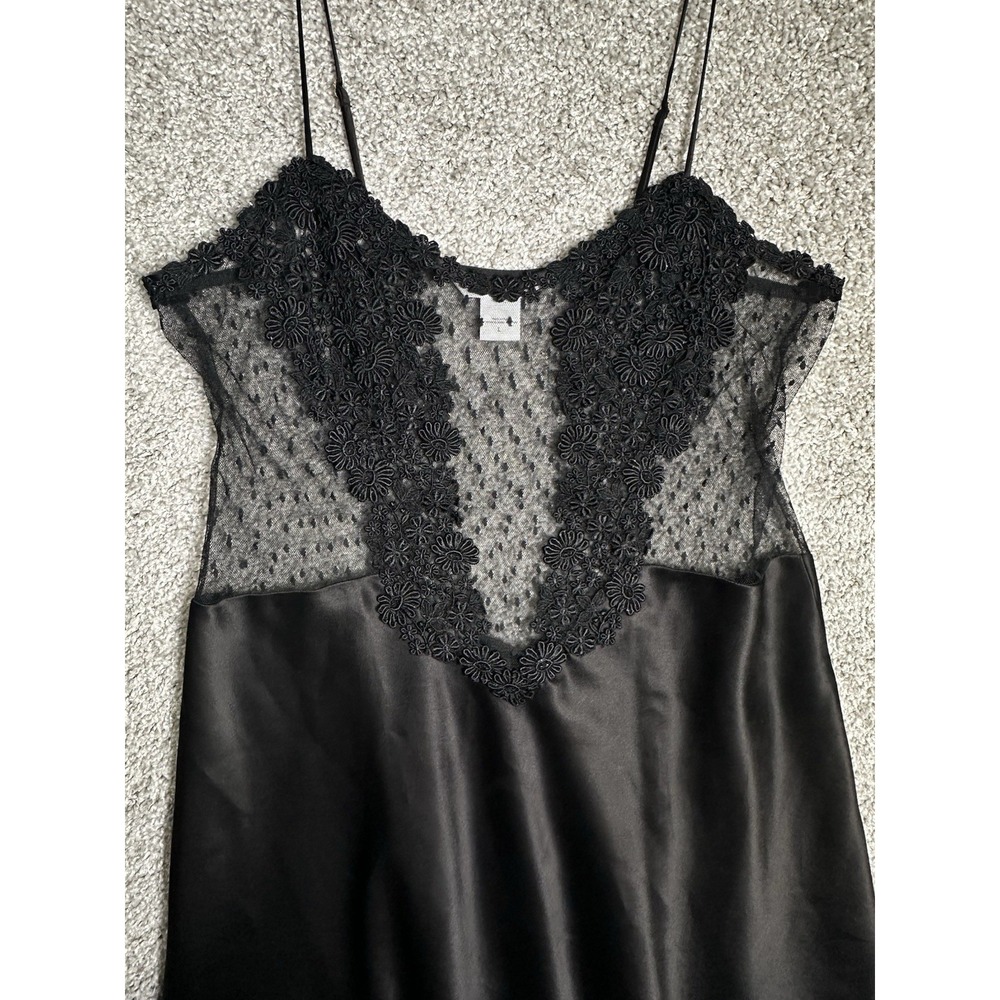 Flora Nikrooz Showstopper Chemise Black Lace Satin Nightgown Slip Dress L - Picture 6 of 9